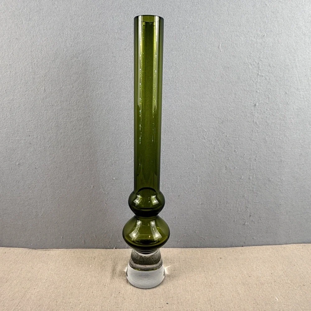 VTG‎ Marquis by Waterford Olive Green Art Glass Vase Modernist 17